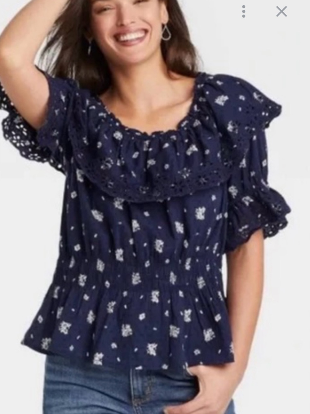 Universal Thread Off-Shoulder Floral Eyelet Ruffle Blouse